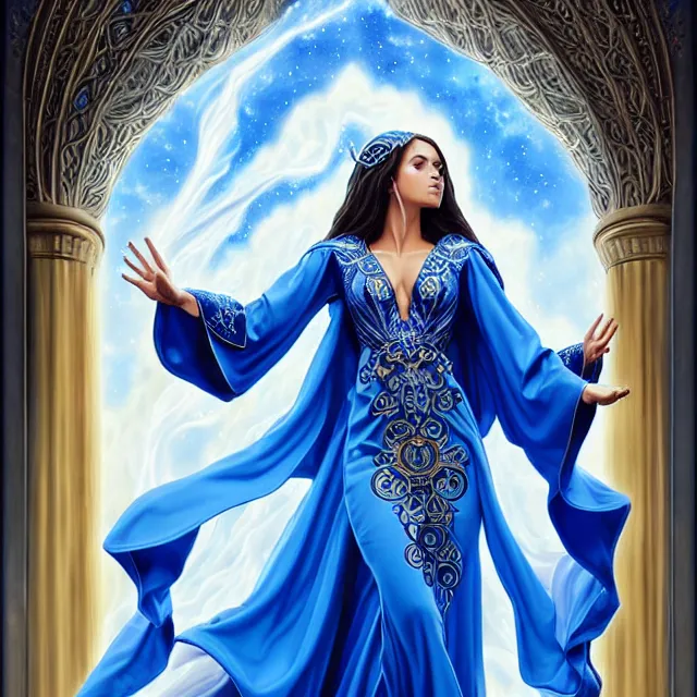 Prompt: beautiful!! elemental sky witch with intricate ornate blue and white robes and sky powers artgerm anne stokes highly detailed 8 k hdr smooth sharp focus high resolution award - winning photo photorealistic