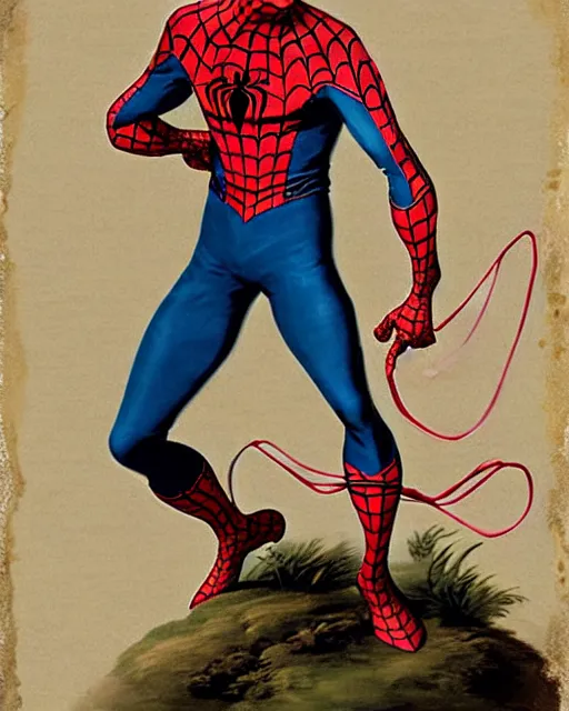 Image similar to peter parker spiderman, wearing a beautiful 1 8 th century suit with flounces and ribbons, rococo style, francois boucher style, highly detailed, very realistic, painterly style