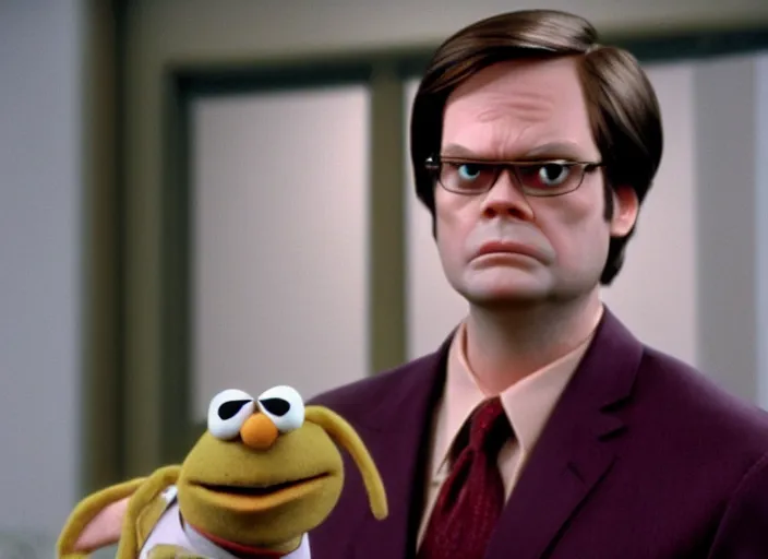 Image similar to film still of Dwight Schrute as a muppet from The Office, 4k