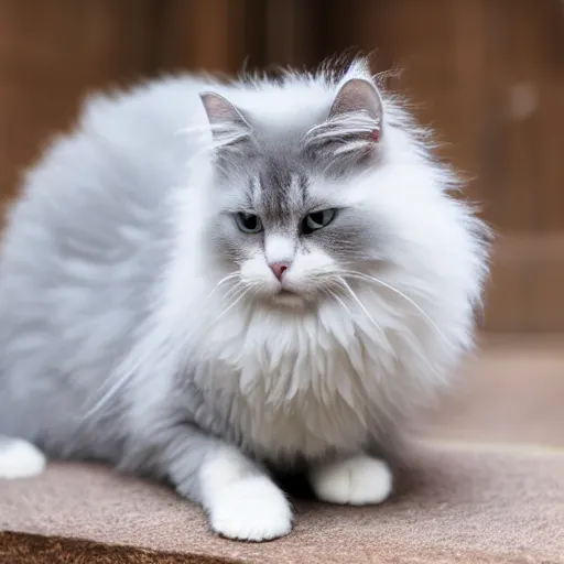 Image similar to Fluffy white and gray cat, very cute, 4K