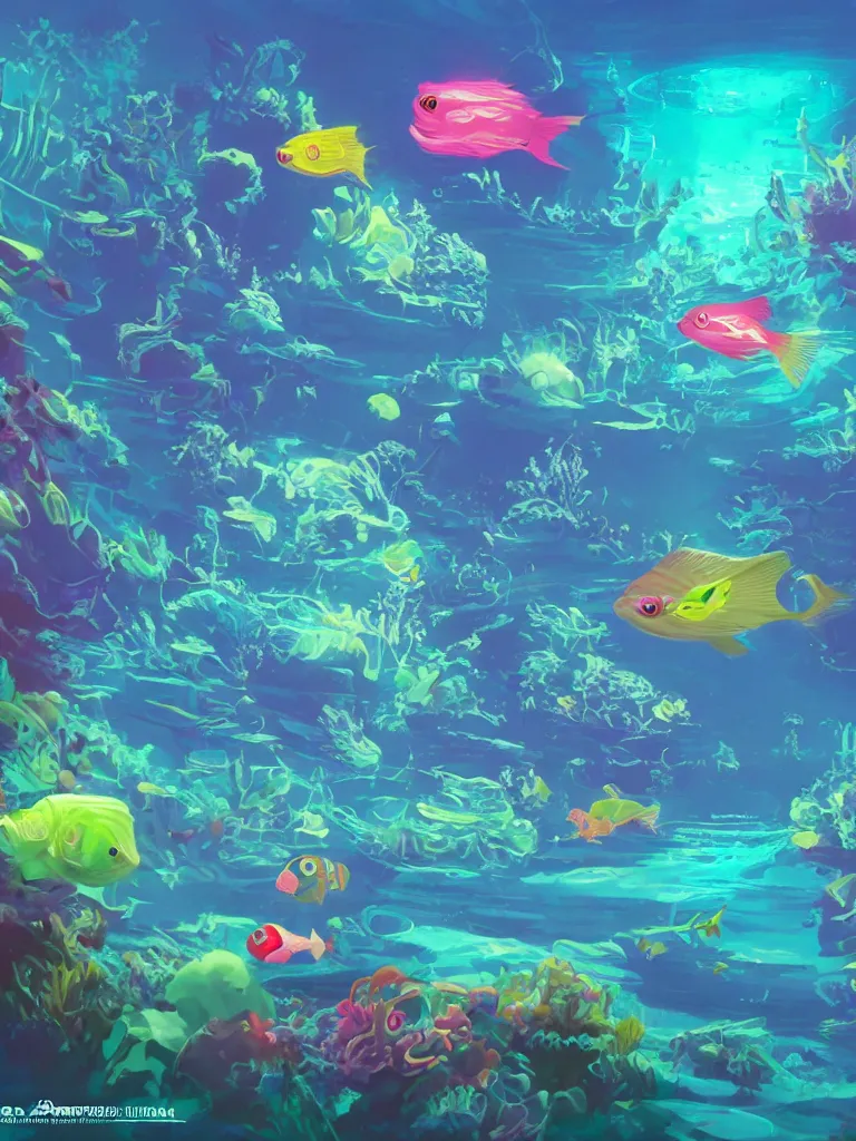 Image similar to neon fish under water by disney concept artists, blunt borders, rule of thirds