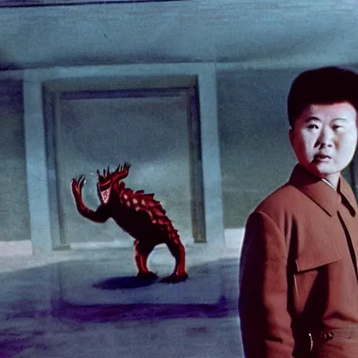 Prompt: Pulgasari the North Korean monster, volumetric lighting, filmstill, produced by Kim Jong-il, Kodachrome, kaiju-eiga, monster movie