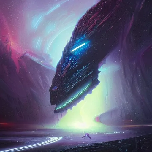Image similar to matte digital artwork of the galactic beast, iridescent scales, by greg rutkowski and tim white