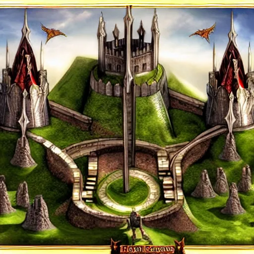 Image similar to heroes of might and magic, elven castle, concept art