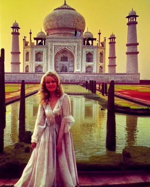 Prompt: tuesday weld visits the taj mahal by margaret brundage