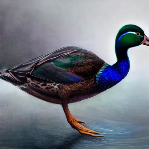 Prompt: hyperrealistic mixed media high resolution painting of a mallard with proportional human extremities, stunning 3d render inspired art by István Sándorfi and Greg Rutkowski, perfect symmetry, dim volumetric lighting, 8k octane beautifully detailed render, post-processing, extremely hyper-detailed, intricate, epic composition, highly detailed attributes, highly detailed atmosphere, cinematic lighting, masterpiece, trending on artstation, very very detailed, masterpiece, stunning, flawless structure, lifelike texture, perfection,