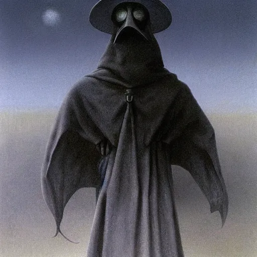 Prompt: medieval plague doctor under the cloudy sky highly detailed dark art highly detailed zdzisław beksinski