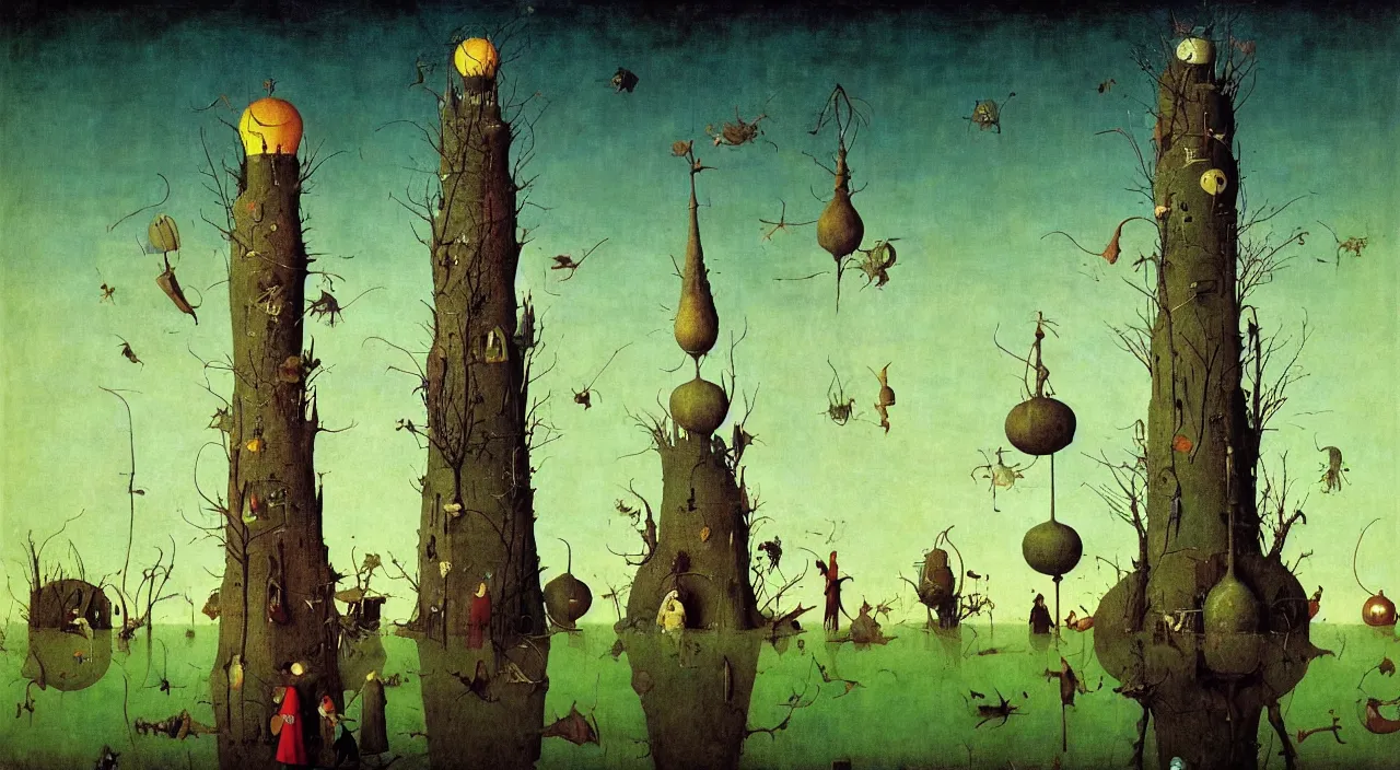 Image similar to single flooded simple!! pole gourd tower anatomy, very coherent and colorful high contrast masterpiece by norman rockwell franz sedlacek hieronymus bosch dean ellis simon stalenhag rene magritte gediminas pranckevicius, dark shadows, sunny day, hard lighting