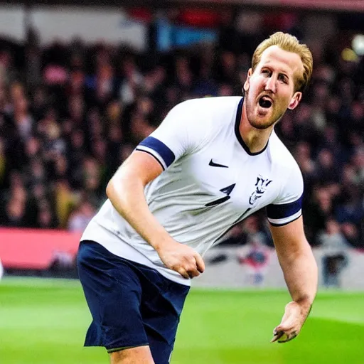 Prompt: photograph of harry kane with a gigantic chin, his chin goes all the way to the floor