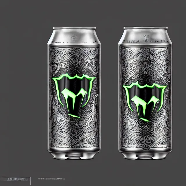 Prompt: aluminian can of black monster energy drink, intricate and beautiful and elegant, highly detailed, digital painting, artstation, concept art, smooth and sharp focus, illustration