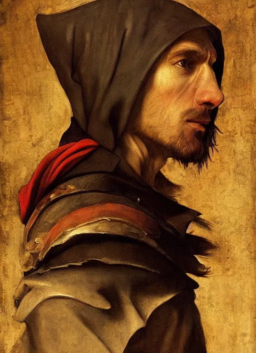 Prompt: a historical art of assasin creed in rome in the style of a renaissance painting, insane details, chiaroscuro oil painting, jan matejko, caravaggio, jan van eyck, trending on artstation, artgerm, best pictures deviantart