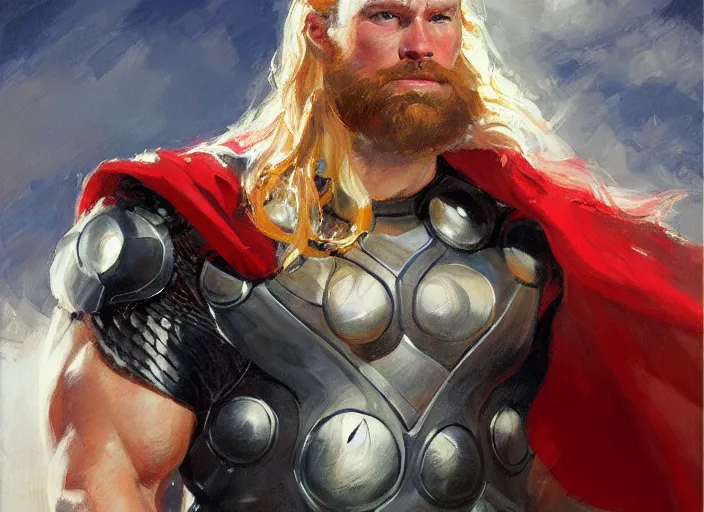 Image similar to a highly detailed beautiful portrait of thor, by gregory manchess, james gurney, james jean