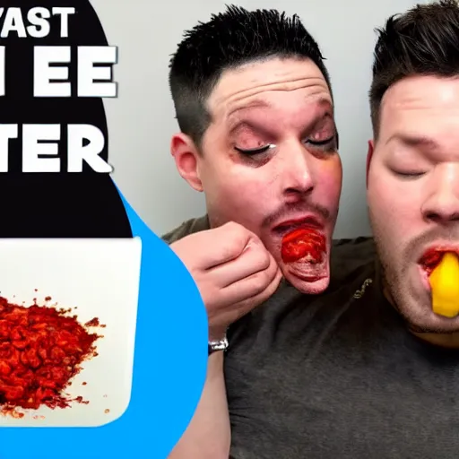 Prompt: Anti-Fitness Youtuber takes on the spiciest pepper in the world challenge [tears] [hospitalized]