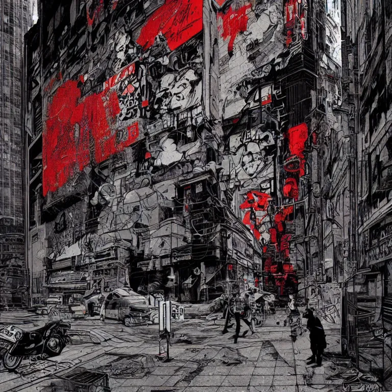 Prompt: Street-art cyberpunk Akira in style of Banksy, photorealism