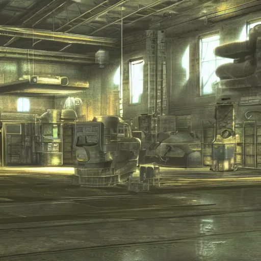 Image similar to final fantasy 7 background, pre-rendered, factory interior
