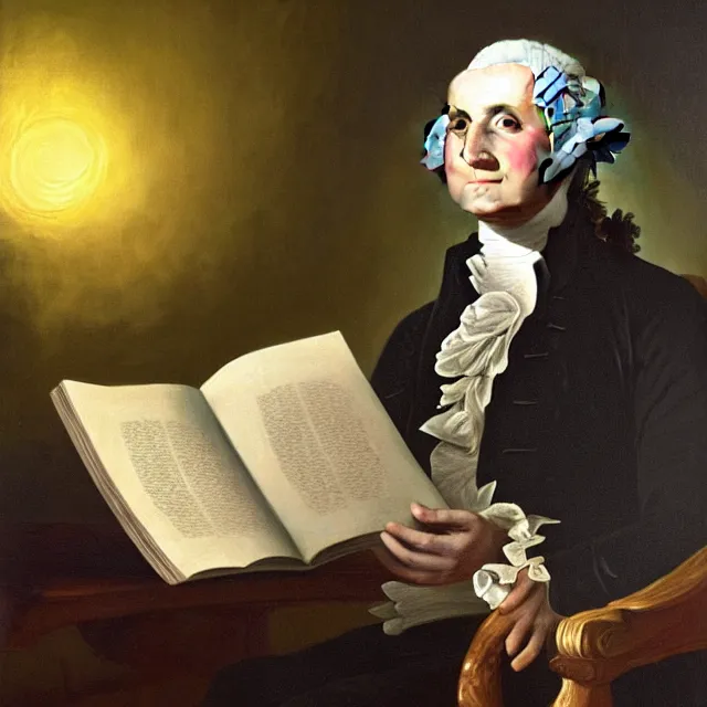 Prompt: ultra - realistic horrifying painting of george washington in a suit reading a dead sea scroll by candlelight, by dave dorman, paul carrick, dark, brooding, volume lighting, atmospheric lighting, painted, intricate, ultra detailed, well composed, best on artstation, cgsociety, epic, stunning, gorgeous, intricate detail, wow, masterpiece