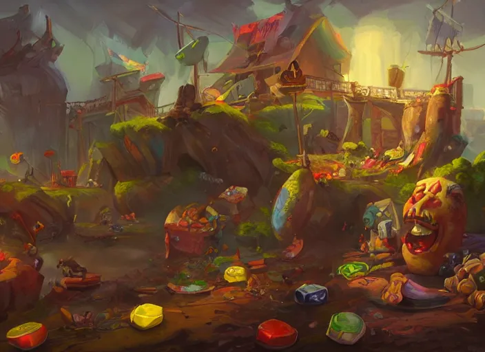 Image similar to concept art for a game candy themed, oil painting by jama jurabaev, extremely detailed, brush hard, artstation, for aaa game, high quality, brush stroke