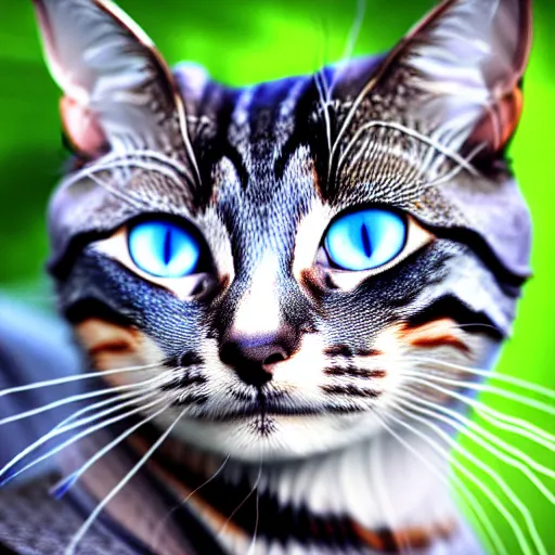 Prompt: epic professional oil painting of a grey and brown striped cat with blue eyes, epic, stunning, gorgeous, intricate detail, much wow, 4K, masterpiece