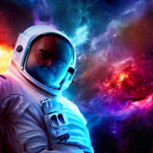 Image similar to jack black as an astronaut, hd, space nebula background, retro futuristic, stunning