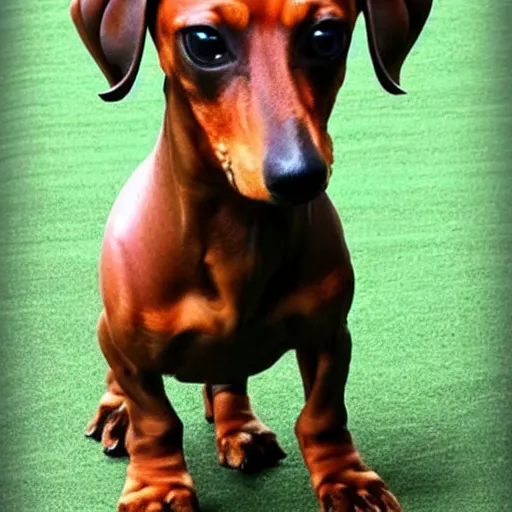 Image similar to dachshund bodybuilder