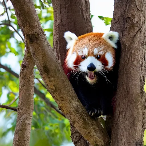 Prompt: a red panda in a tree