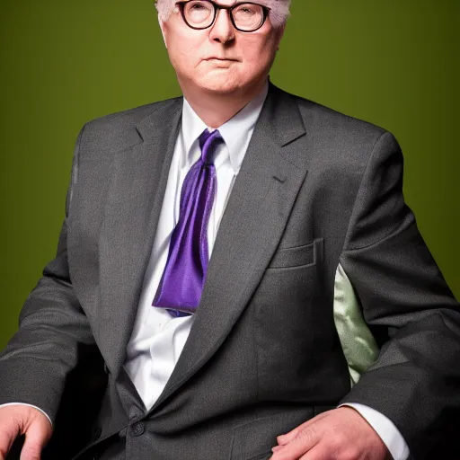 Prompt: augustus aloysius corporate portrait, senior sales marketing acquisitions ceo executive vp, purple green color scheme, professional studio lighting, hyperreal detailed lifelike facial features, corporate portraiture shot by cindy sherman and david lynch