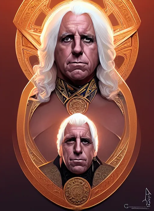 Image similar to symmetry!! portrait of ric flair, dnd, intricate, elegant, highly detailed, digital painting, artstation, concept art, smooth, sharp focus, illustration, art by artgerm and greg rutkowski and alphonse mucha