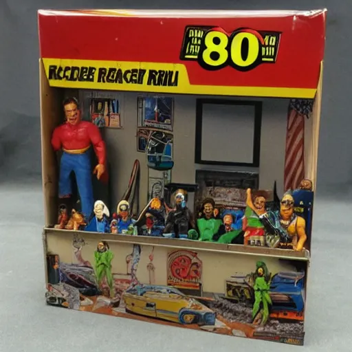 Image similar to 8 0's action figure playset of a trailer park with rednecks, realistic,