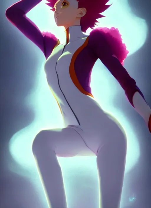 Prompt: portrait of moira as hisoka from hunter x hunter, coherent, medium shot, waist up, studio ghibli pixar and disney animation sharp unreal engine 5, anime key art by greg rutkowski, bloom, dramatic lighting