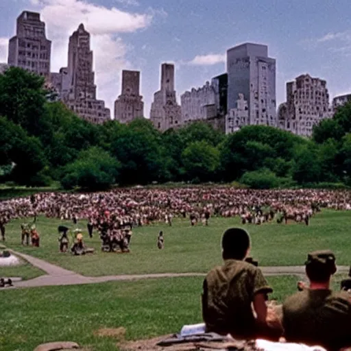 Prompt: Movie still of Central Park in the summer, from Saving Private Ryan