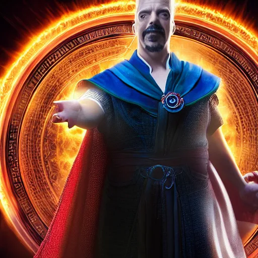 Image similar to A still of Homer Simpson as Dr. Strange. Extremely detailed. Beautiful. 4K. Award winning.