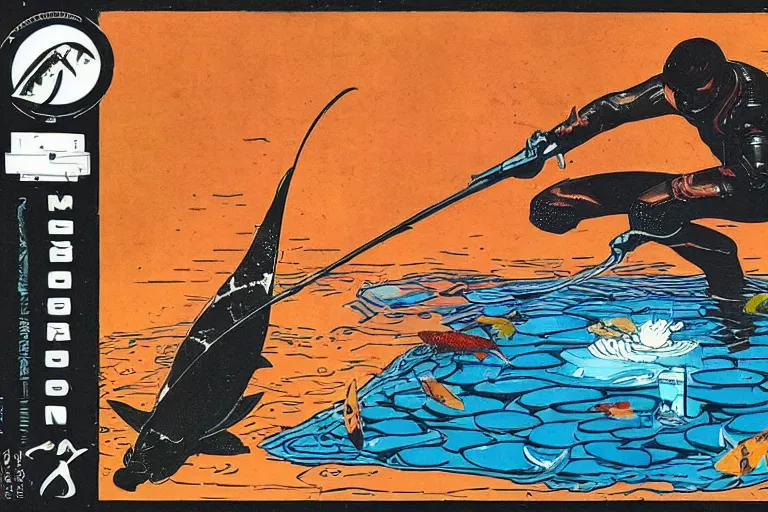 Image similar to an open black shipping box, the box is full of water and koi. art in the style of vincent di fate's cyberpunk 2 0 2 0.