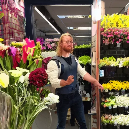 Image similar to photo of thor working in a flower shop