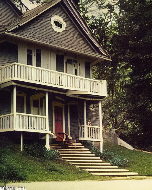 Prompt: the exterior of a house in devonshire that was built in the 1 9 7 0 s, where something sinister is happening, painterly, offset printing technique, photographed on kodachrome by brom, robert henri, walter popp, cinematic lighting, various refining methods, micro macro autofocus, ultra definition, award winning photo