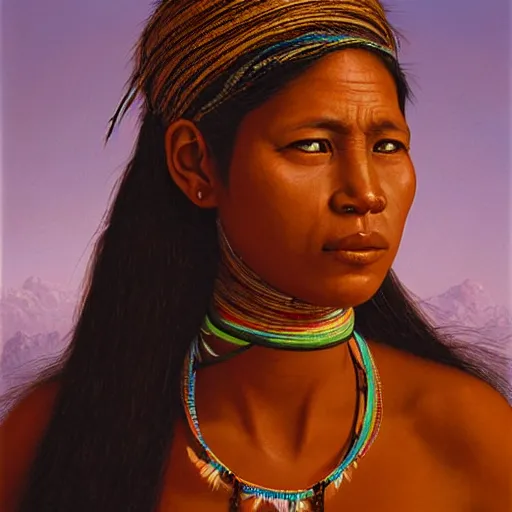 Prompt: portrait of an arara ( rondonia ) woman ( 3 5 ) from rondonia, brazil, an oil painting by ross tran and thomas kincade