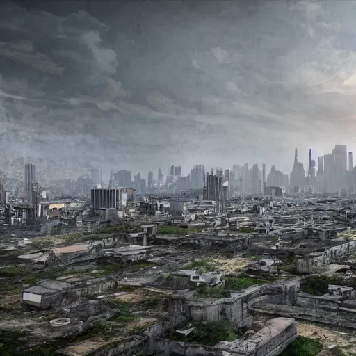 Image similar to a huge abandoned city, 4 k, photorealistic, digital image, sharp details, hd