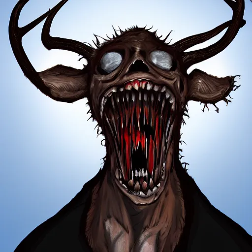 Prompt: a high quality digital painting of an undead dear with very sharp teeth, highly detailed digital art