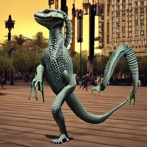 Prompt: High Resolution!! reptilian Tiktok Influencer dancing in Dubai, photorealistic, 8K, nofilter, hyperrealistic