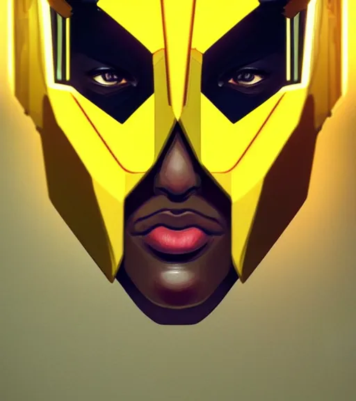 Prompt: symmetry!! yellow ranger, thunderbolt shaped viser!! solid cube of light, hard edges, product render retro - futuristic poster scifi, lasers and neon circuits, brown skin man egyptian prince, intricate, elegant, highly detailed, digital painting, artstation, concept art, smooth, sharp focus, illustration, dreamlike, art by artgerm