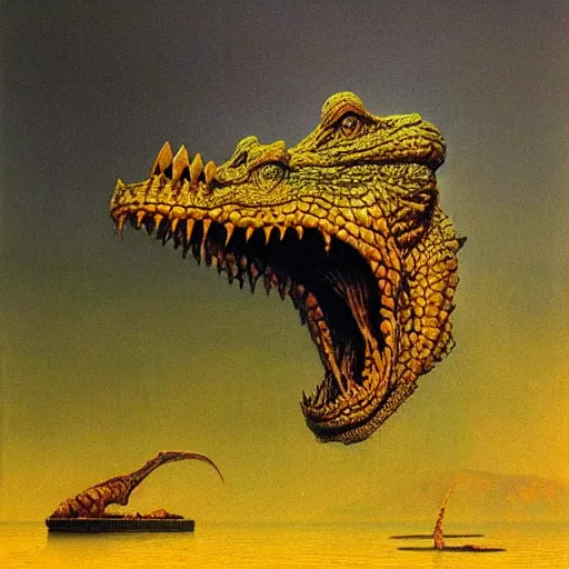 Prompt: Evil Alligator by zdzisław beksiński