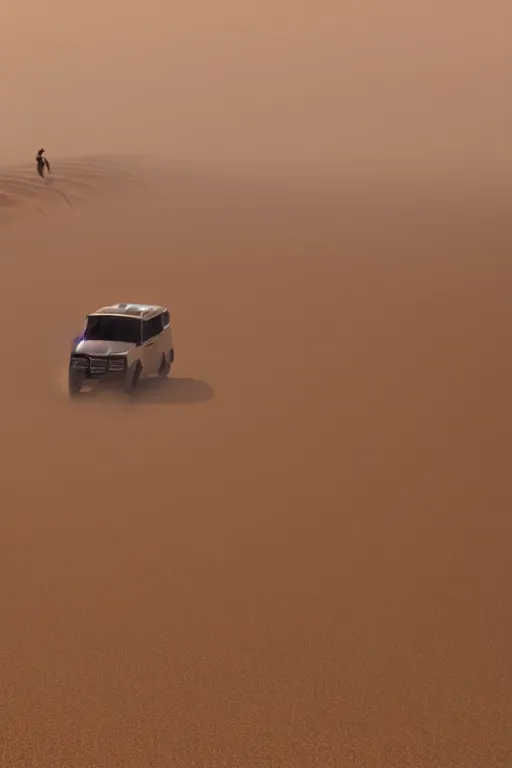 Image similar to Silhouettes of human figures, caravan on a high dune in the desert before a sandstorm, highly detailed, dusty and dark, hyper-realistic environment,Epic concept art. Octane render and Unreal Engine