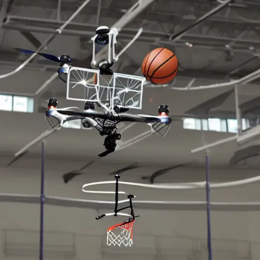 Image similar to flying drone robot with basketball hoop and backboard on the drone body