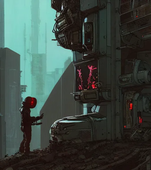 Image similar to a cyberpunk mole man explores alien ruins, techwear, Industrial Scifi, detailed illustration, character portrait, by Martin Grip and Moebius