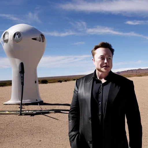 Prompt: Elon Musk meeting with extraterrestrial alien representatives at area 51