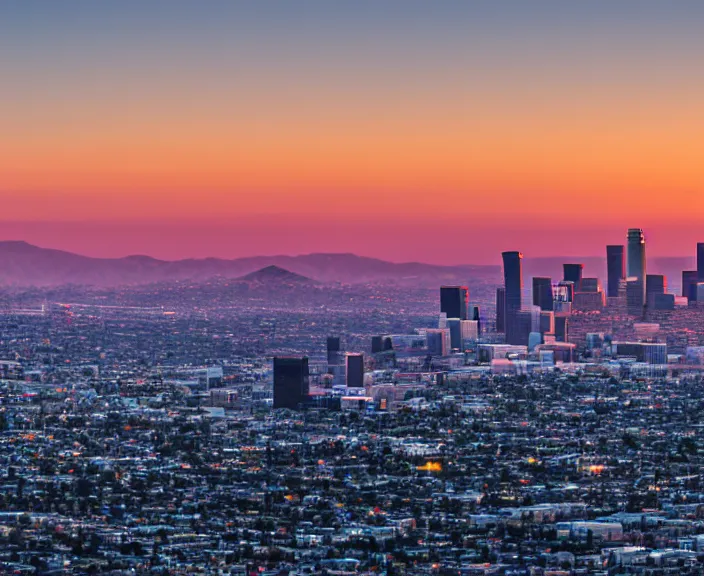 Prompt: 4 k hd, high detail photograph of los angeles at sunset, shot with sigma f / 4. 2, 2 5 0 mm sharp lens, wide shot, volumetric lighting, high level texture render, unreal engine