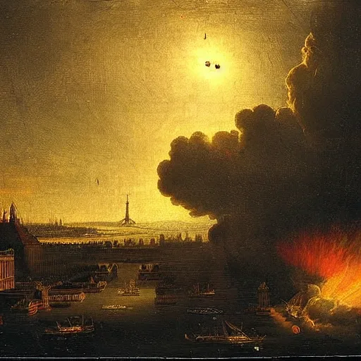 Image similar to 1750 Paris getting nuked, in the style of the Hudson River School