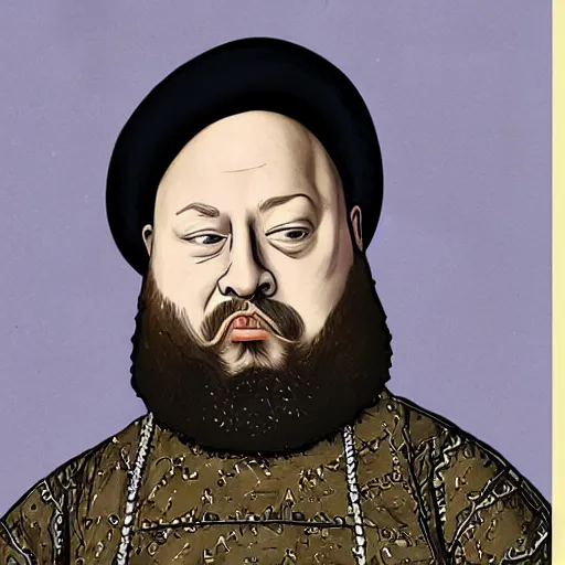 Prompt: action bronson, portrait, action bronson as king henry viii, regal, king, stately, painting