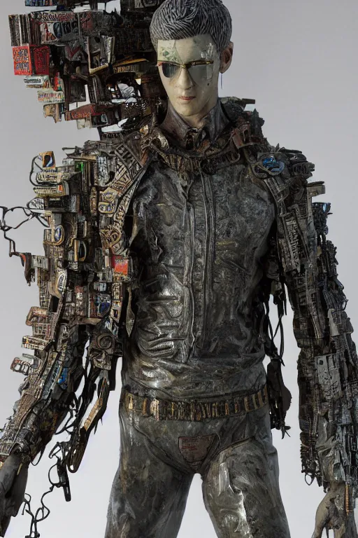 Prompt: 'an intricate detailed paper mâché statue of the Lord of TCP/IP and Subnetting, style of The Matrix, Blade Runner, Cyberpunk 2077'