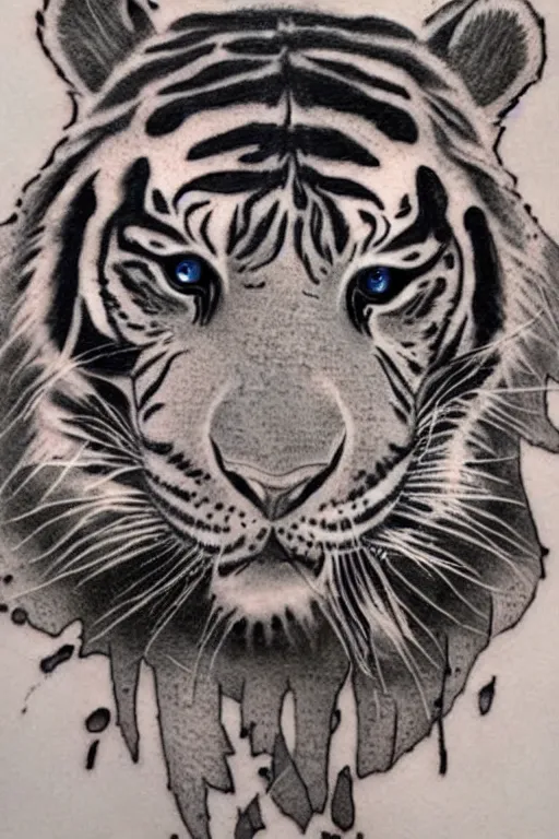 Image similar to tattoo of a tiger, detailed, colored