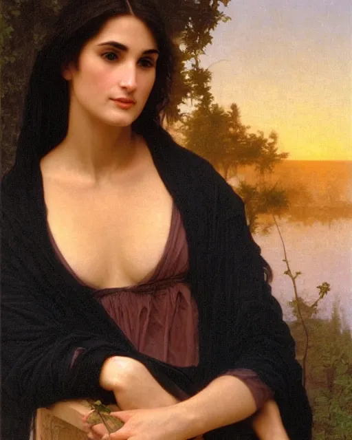 Prompt: beautiful glorious realistic oil painting of young demi moore, bokeh, baroque style by bouguereau, sunset, highly detailed, 8 k intricate